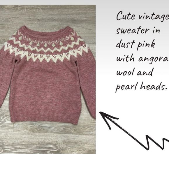 Vintage Classic Yoke Print Beaded Sweater Fair Isle Wool Mhair Pullover Medium - Picture 4 of 7